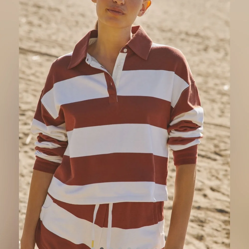 Beach Riot x Anthropologie Rocio Long Sleeve Collared Top - Picture 1 of 3